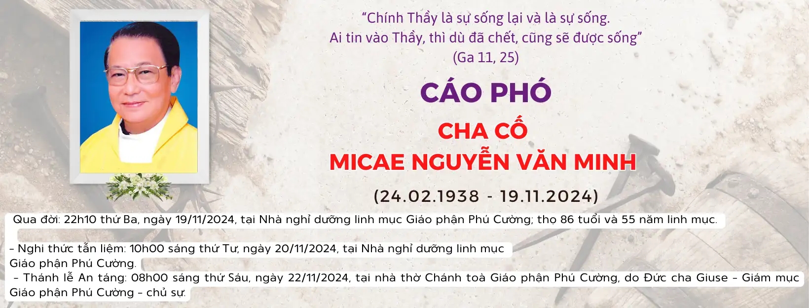 Cáo Phó: CHA CỐ MICAE NGUYỄN VĂN MINH | GIÁO PHẬN PHÚ CƯỜNG