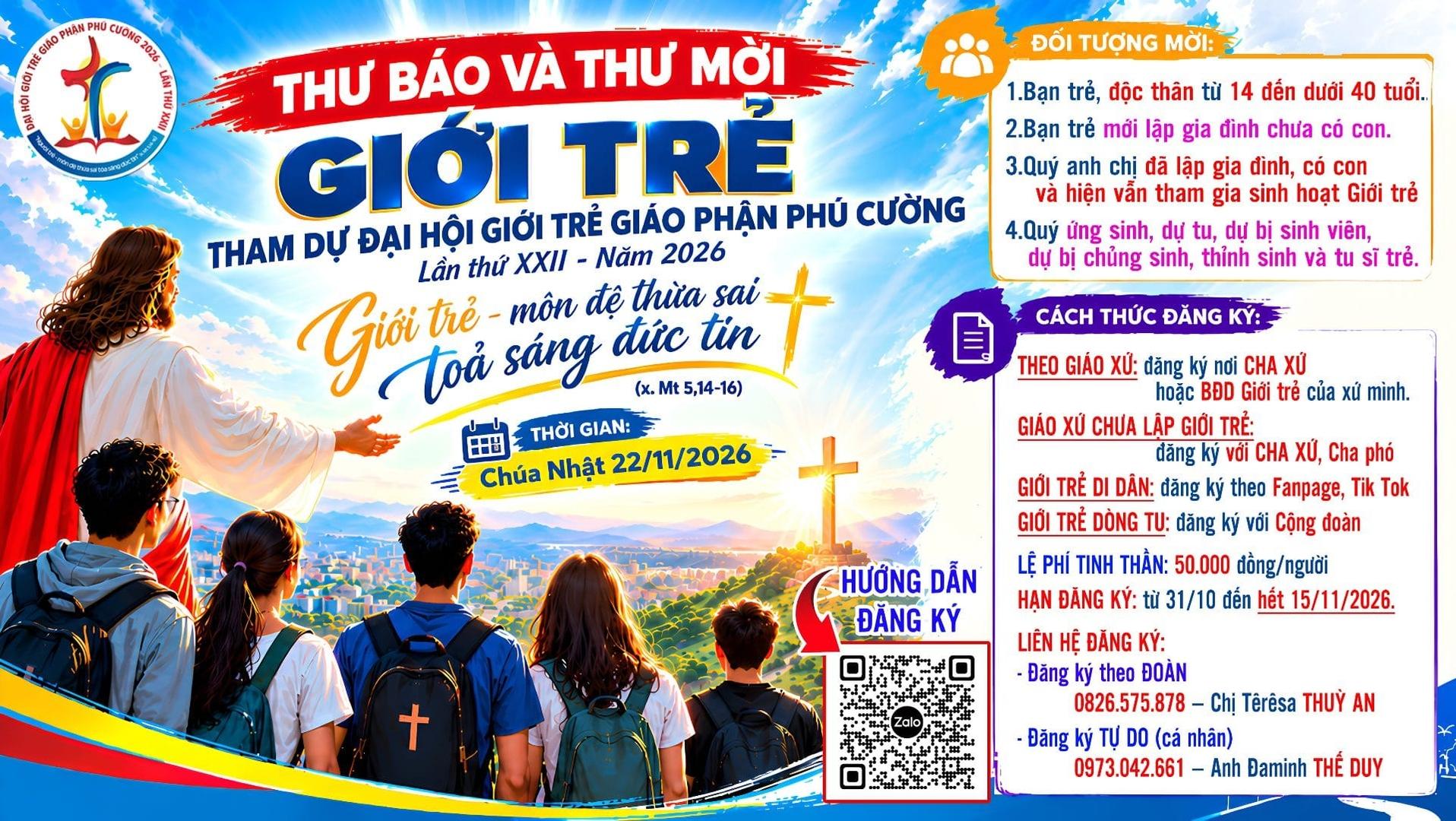 Thư báo và thư mời Giới trẻ tham gia Đại hội giới trẻ Giáo phận 2026